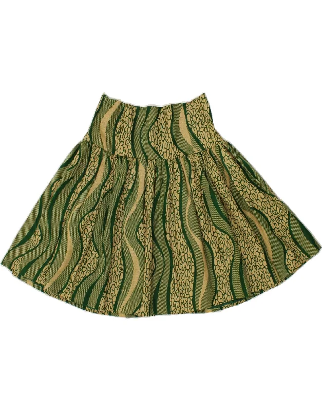 VINTAGE Womens High Waist A-Line Skirt W26 Small Green Striped silk skirt smooth