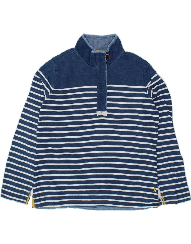 JOULES Womens Zip Neck Sweatshirt Jumper UK 16 Large Blue Striped Cotton Hoodie with Metallic Shiny Futuristic