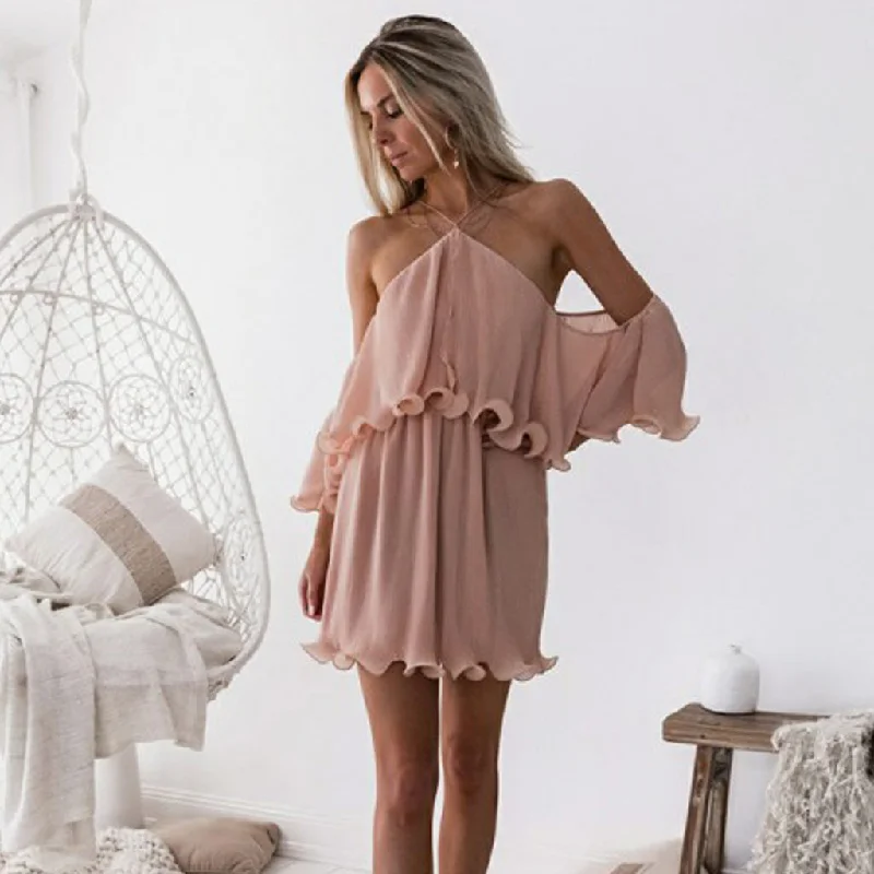 New Arrival Pink Chiffon Homecoming Dresses, Off Shoulder Sexy Homecoming Dresses, KX1391 Tunics Winter warm