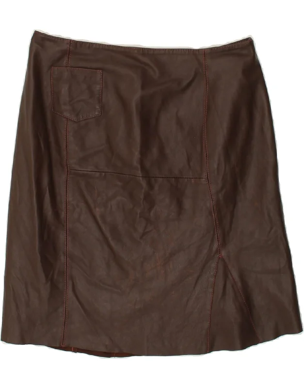 ROBERTA SCARPA Womens Leather Skirt IT 44 Medium W32 Brown Leather denim skirt trendy
