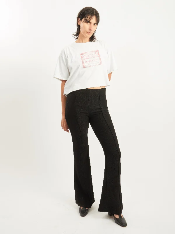 Black Viscose Stretch Crepe Flared Pants Elegant Trouser Pants