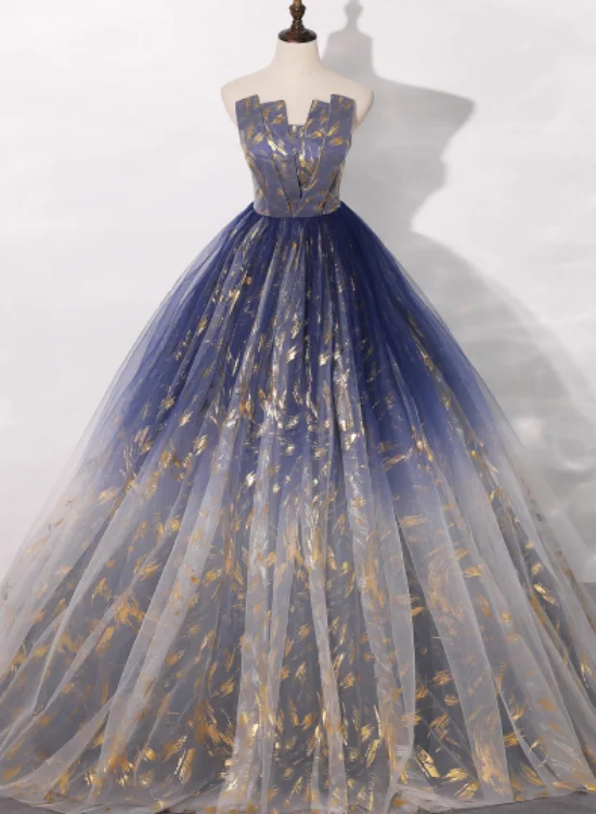 Lovely Blue Floor Length Gradient Party Dress, A-line Long Formal Dress Prom Dress Tunics Brand named