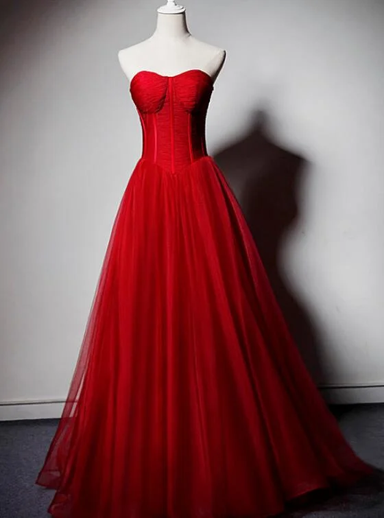 Beautiful Red Gorgeous Sweetheart Tulle Party Dress, Red Prom Dress Formal Dress Tunics Denim casual
