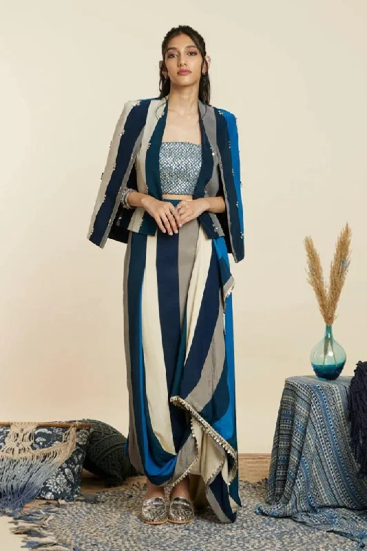 BLUE STRIPE NOOR JACKET SET Denim Jacket Leather Jacket Suede Jacket