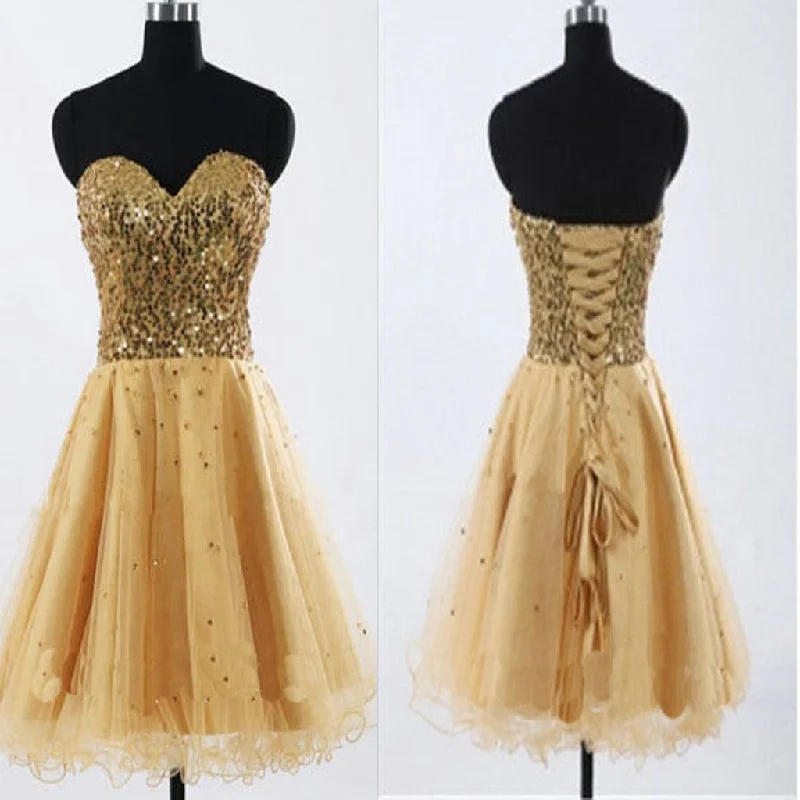 Gold Sequin sweetheart sparkly Rehearsal sweet 16 casual homecoming prom gowns dress,BD00188 Tunics Exclusive limited