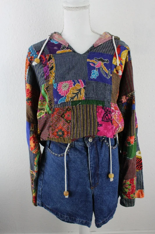Vintage Floral Reywear Hoodie (L) Hoodie with Rhinestones Sparkly Elegant