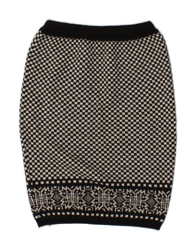 STEFANEL Womens Knit Skirt Medium W30 Black Geometric Wool leather skirt durable
