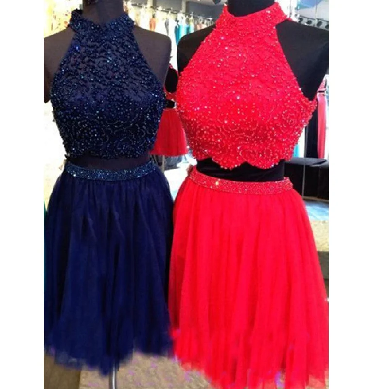 Halter open back Two Pieces sparkly with beading homecoming prom gown dress,BD00166 Tunics Seasonal trendy