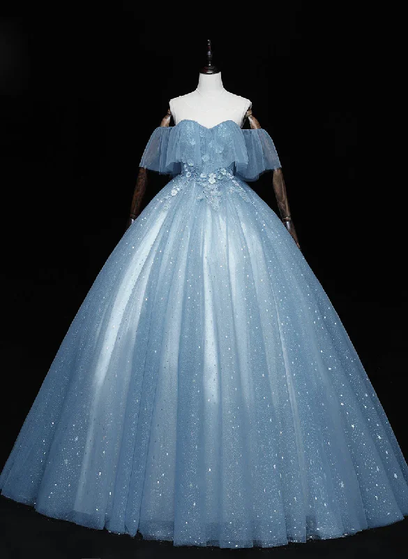 Blue Sweetheart Ball Gown Tulle Off Shoulder Party Dress, Blue Formal Dress Prom Dress Tunics Velvet soft