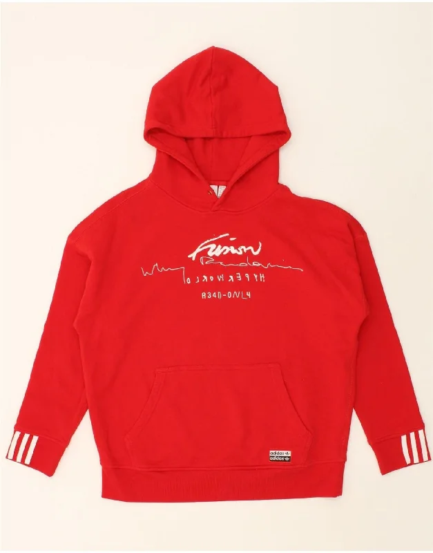 ADIDAS Womens Graphic Oversized Hoodie Jumper UK 12 Medium Red Cotton Hoodie with Hem Contrast Bold Stylish