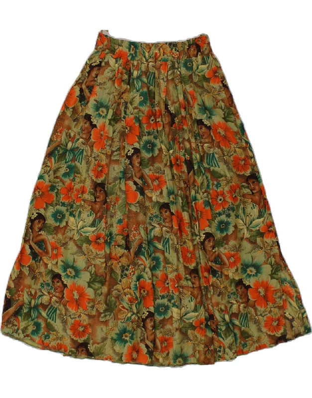 VINTAGE Womens A-Line Skirt IT 36 XS W24 Multicoloured Floral Polyester silk skirt lustrous