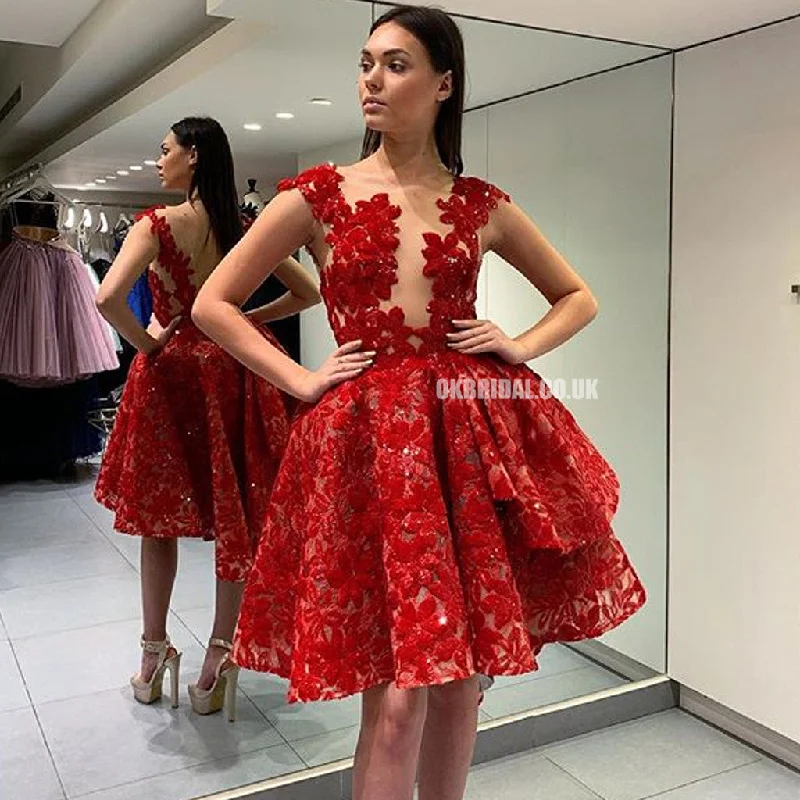 Red Lace High-Low Backless A-line Tulle Homecoming Dress, FC2228 Tunics Silk luxurious