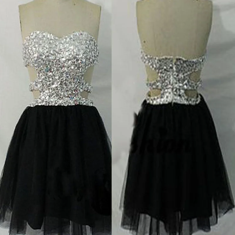 Strapless rhinestones sparkly mini mismatched open back freshman homecoming prom dress,BD0017 Tunics Luxurious high-end