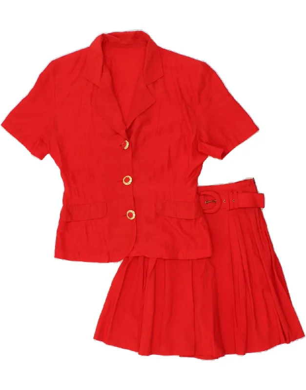 VINTAGE Womens 3 Button 2 Piece Skirt Set IT 44 Medium W28 Red Linen leather skirt bold