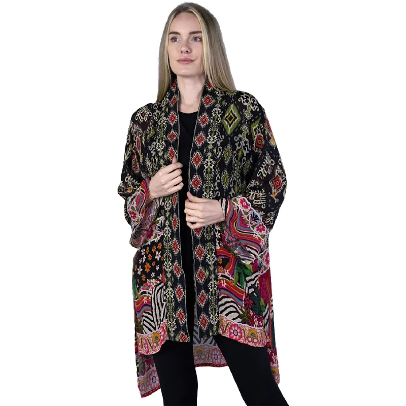 Women's Shana Apparel Kimono Jacket Black Multi Nylon Fabric Polyester Fabric Spandex Fabric Women's Shana Apparel Kimono Jacket Black Multi Nylon Fabric Polyester Fabric Spandex Fabric