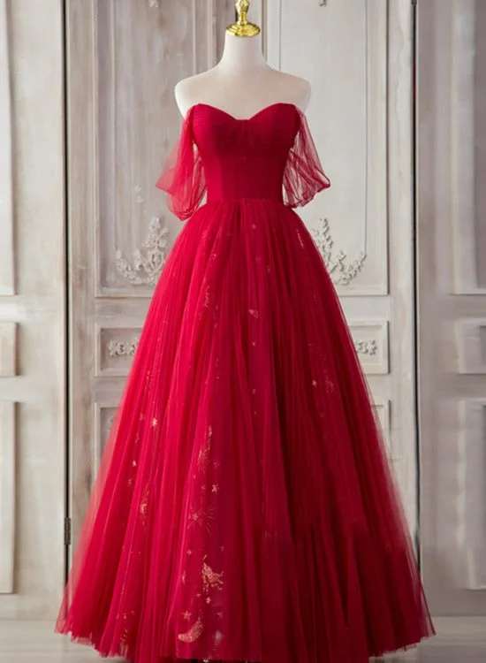 Red Sweetheart Tulle Long Beautiful Prom Dresses, Wine Red Party Dresses Evening Gown Tunics Custom made