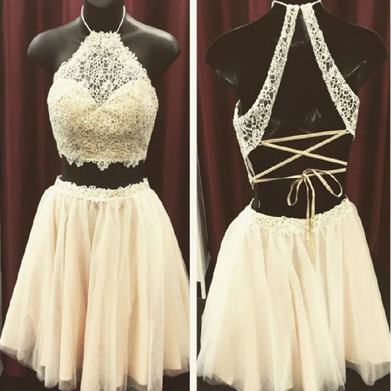 Lace two pieces open back sexy unique style Bohemian homecoming prom dress,BD00101 Crew Neckline Casual