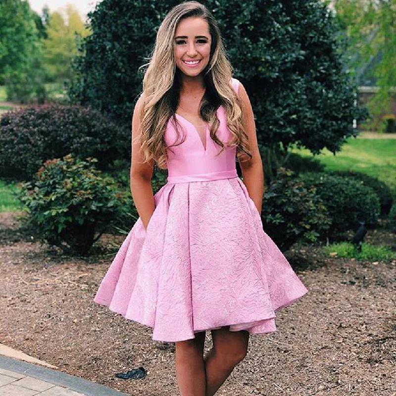 Pink A-Line Sleeveless Homecoming Dress, Lace Cheap Homecoming Dress, KX1286 Tunics Custom made