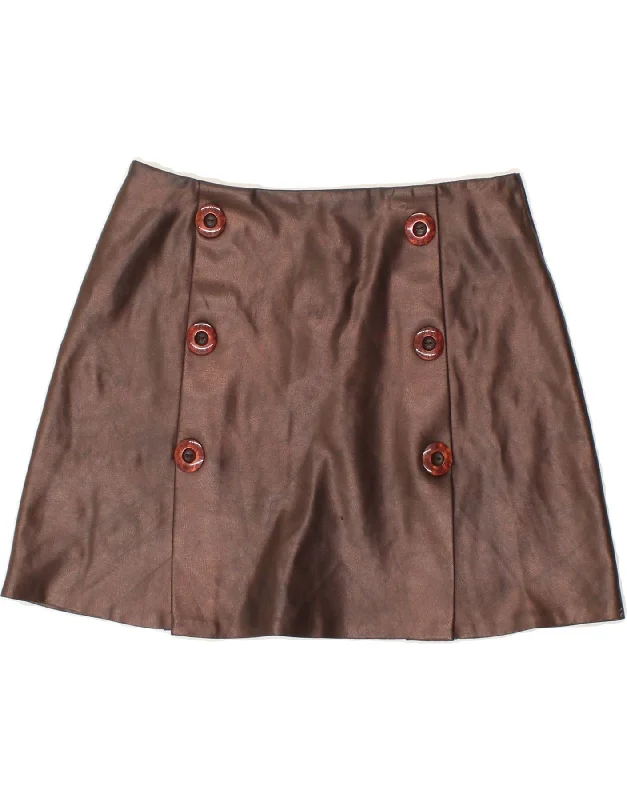 MORGAN Womens Faux Leather Mini Skirt W28 Medium Brown Polyurethane zip skirt side
