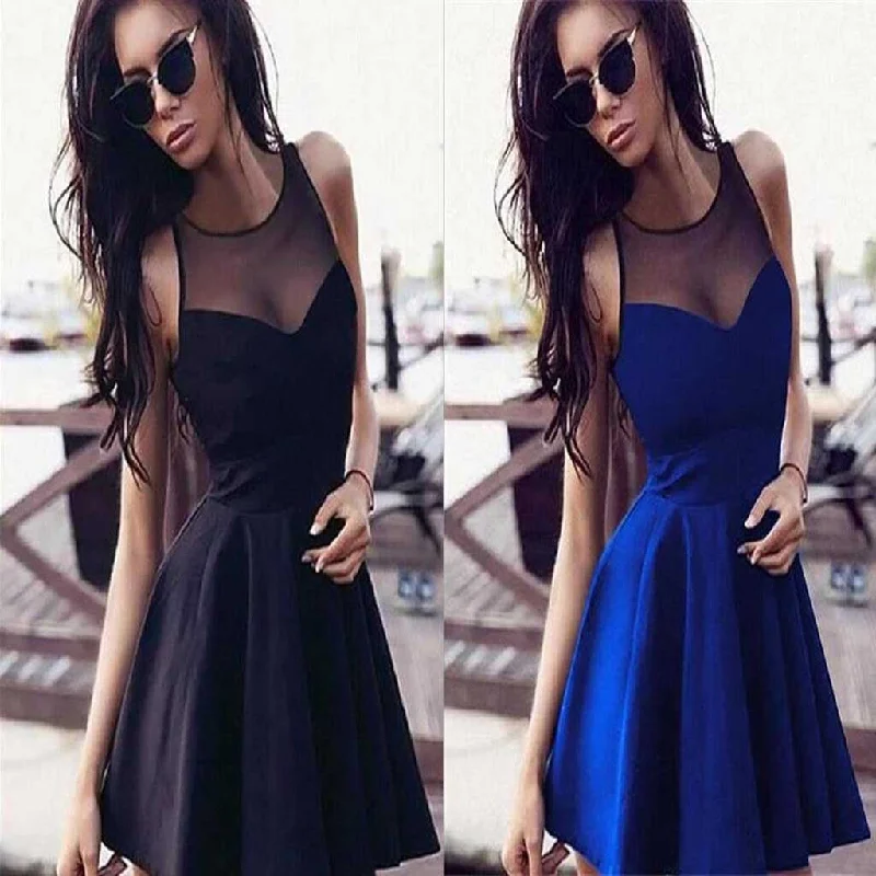 Short different color off shoulder see through tulle sexy charming homecoming prom dress,BD0026 Crew Neckline Sporty