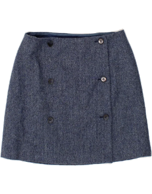 CATH KIDSTON Womens Wrap Skirt UK 12 Medium W30 Blue Herringbone Wool athletic skirt fit