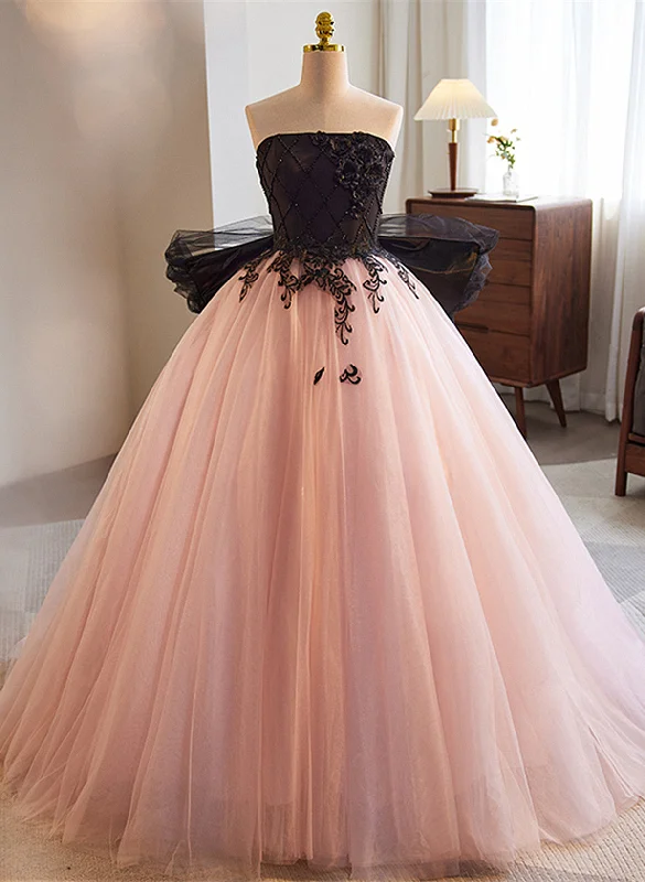 Pink Tulle Ball Gown with Lace and Beadings Party Dress, Pink Sweet 16 Dress Tunics Brand named