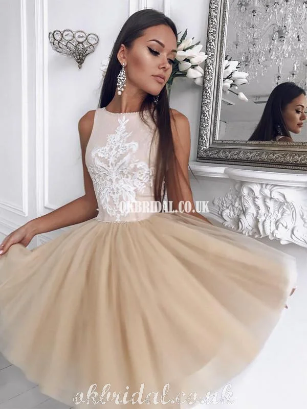 Honest A-line Tulle Sleeveless Lace Applique Homecoming Dress, FC5011 Bodycon Club Sequined