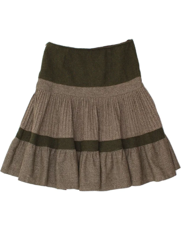 BENETTON Womens A-Line Skirt IT 44 Medium W32  Grey Herringbone Wool relaxed fit skirt