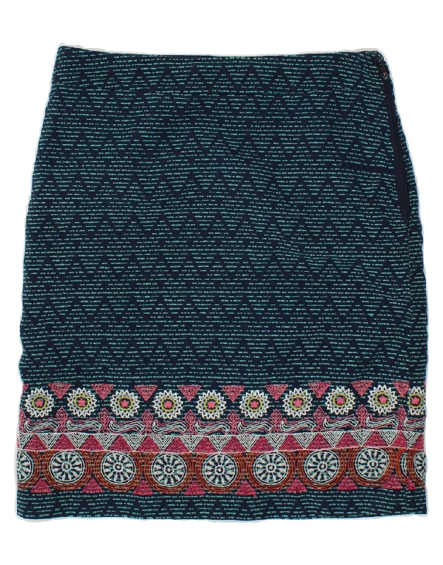 WHITE STUFF Womens Straight Skirt UK 12 Medium W32  Blue Chevron Polyester wool skirt breathable