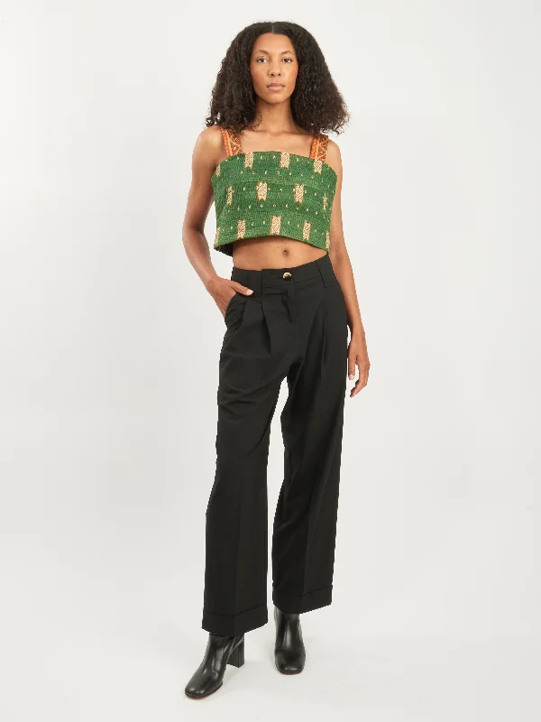 Black Drapey Loose Mid Waist Pleat Pants Fashionable Track Pants