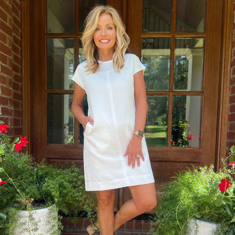Cassidy Classic Sheath Dress |  White Crew Neckline Sporty