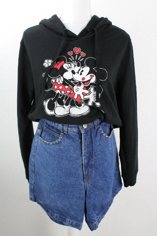 Vintage Disney Mickey Mouse Hoodie (L) Hoodie with Hem Contrast Bold Stylish