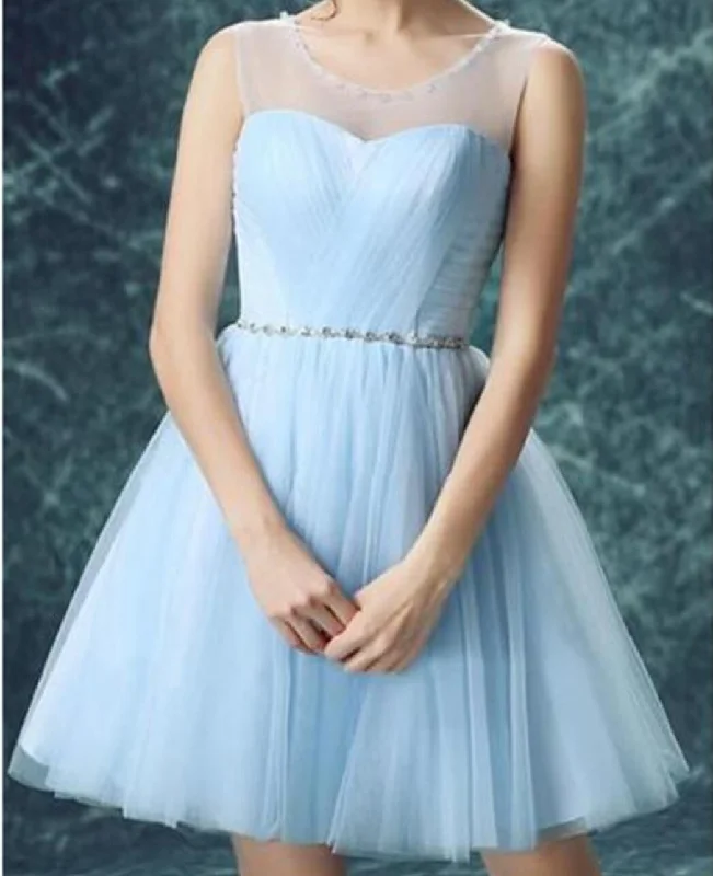 Light Blue Illusion Tulle Cute homecoming prom dresses, CM0017 Tunics Mesh breathable