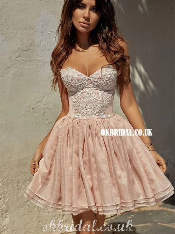 Stunning A-line Sweetheart Lace Backless Organza Homecoming Dress, FC5017 Shift Classic Vintage