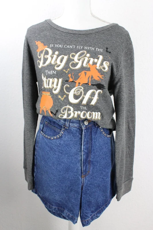 Vintage Witch Halloween Sweatshirt (L) Hoodie Crop Top Short Trendy