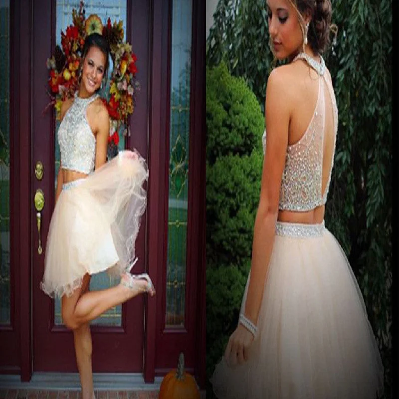 New arrival two pieces open back sparkly freshman homecoming prom dress,BD0081 Tunics Trendy modern