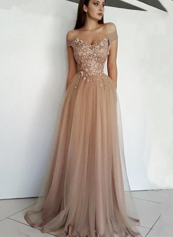 Champagne Beaded Sweetheart Long Tulle Prom Dress, Champagne Party Dress Tunics Distressed trendy