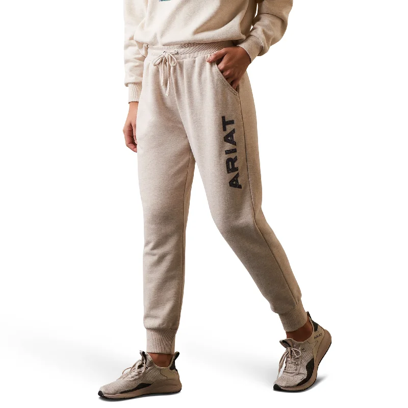Ariat® Ladies R.E.A.L Logo Oatmeal Heather Jogger Pants 10043684 Slim Fit Casual Pants