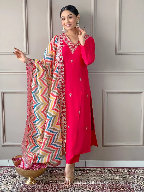 Women V Neck Embroidered Work Viscose Fabric Kurta & Pant With Dupatta Set - Taantav High-Waist Jogger Pants Women V Neck Embroidered Work Viscose Fabric Kurta & Pant With Dupatta Set - Taantav High-Waist Jogger Pants