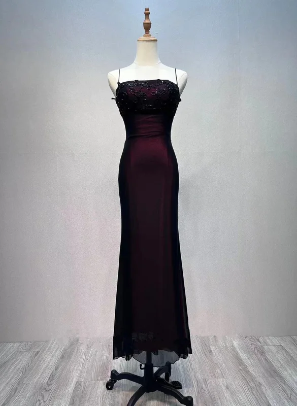 Black and Red Beaded Straps Mermaid Party Dress, Black and Red Formal Dress Tunics Sophisticated sleek
