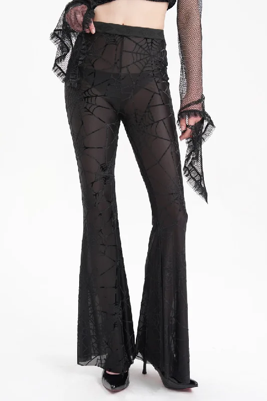 Black Spider Embroidery Sheer Women's Gothic Pants Comfy Athletic Pants