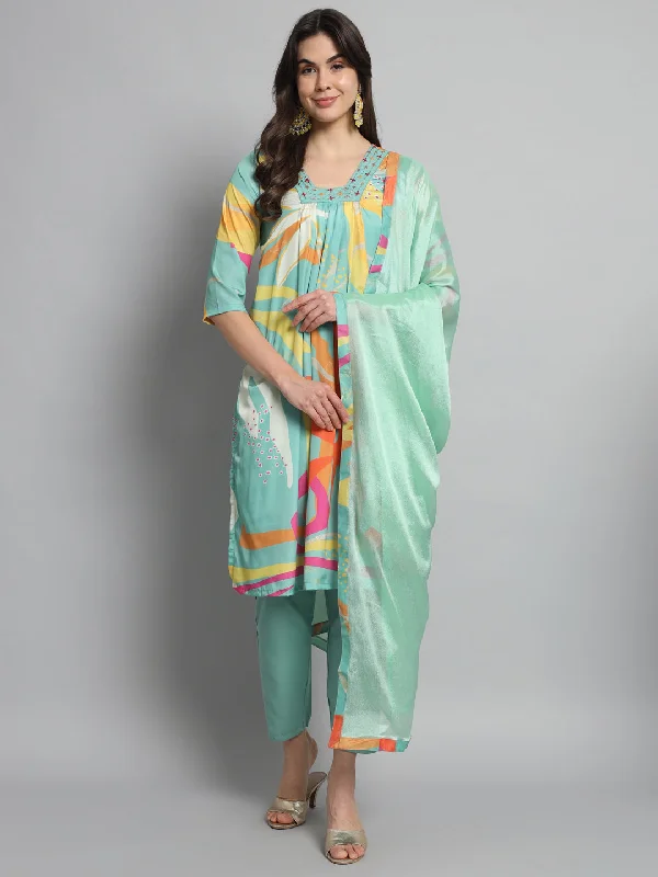 Women V Neck Embroidered Work Viscose Fabric Kurta & Pant With Dupatta Set - Taantav Casual Skinny Fit Pants Women V Neck Embroidered Work Viscose Fabric Kurta & Pant With Dupatta Set - Taantav Casual Skinny Fit Pants