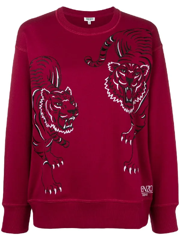 Tiger embroidered sweatshirt Hoodie with Oversized Fit Loose Comfortable