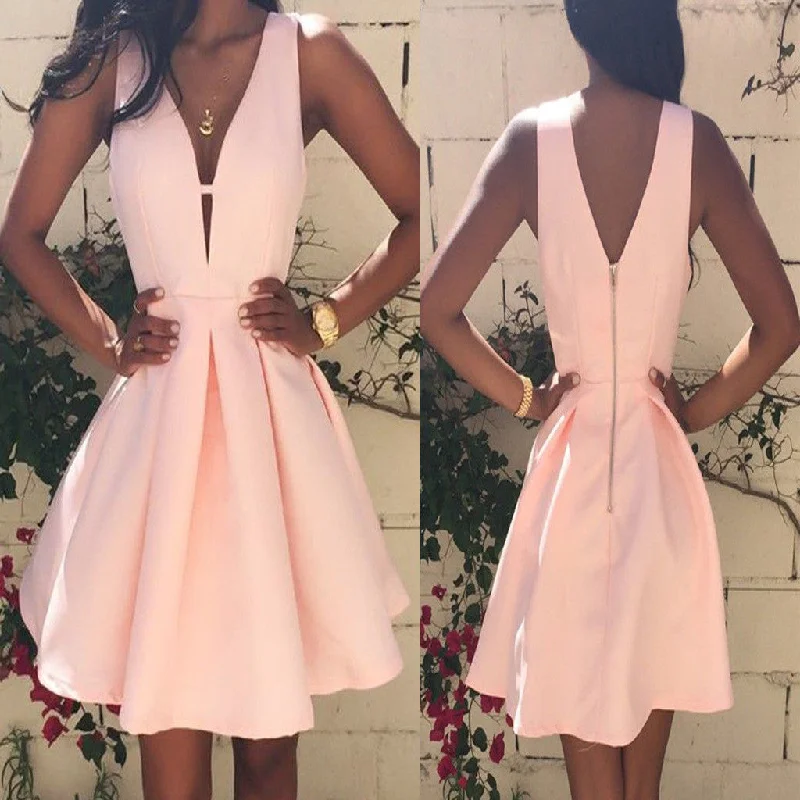 Popular peach pink simple elegant tight freshman homecoming prom gown dress,BD0095 Halter Neckline Beach