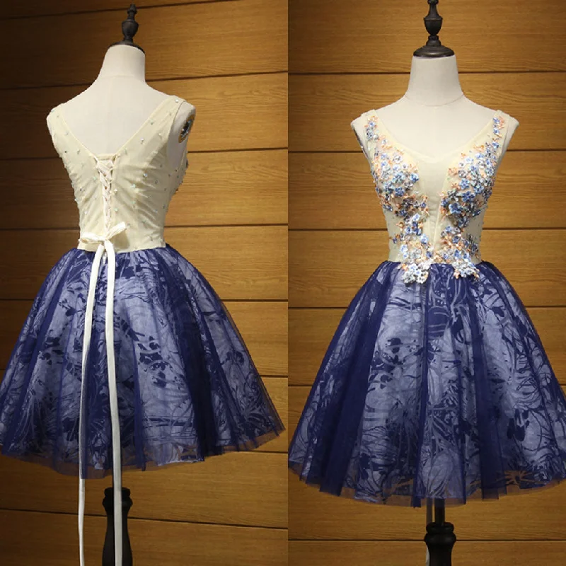 Short Homecoming Dress, Tulle Homecoming Dress, Applique Homecoming Dress, Sleeveless Junior School Dress, Knee-Length Homecoming Dress, LB0791 Maxi Flowy Bohemian