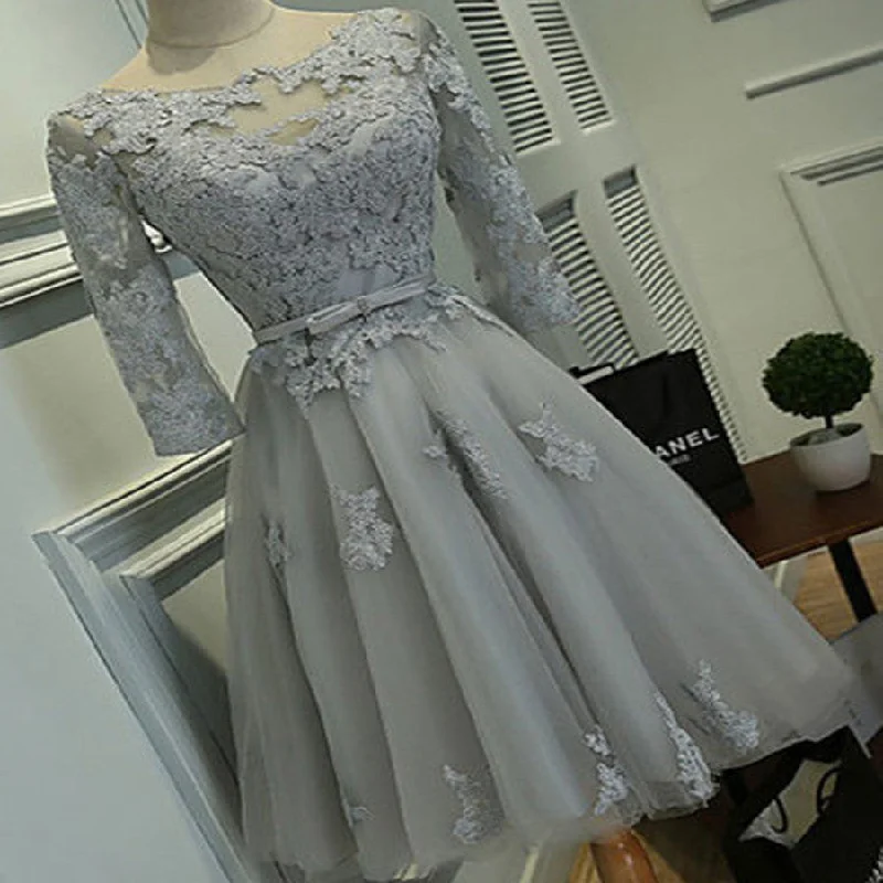 Grey lace tight simple lovely with half sleeve elegant homecoming prom gown dress,BD00123 Tunics Chinos classic