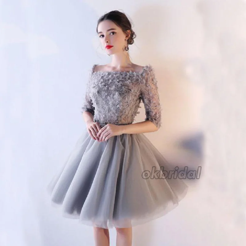 Short Homecoming Dress, Tulle Homecoming Dress, Knee-Length Homecoming Dress, Half Sleeve Homecoming Dress, Applique Junior School Dress, LB0847 Pencil Office Professional