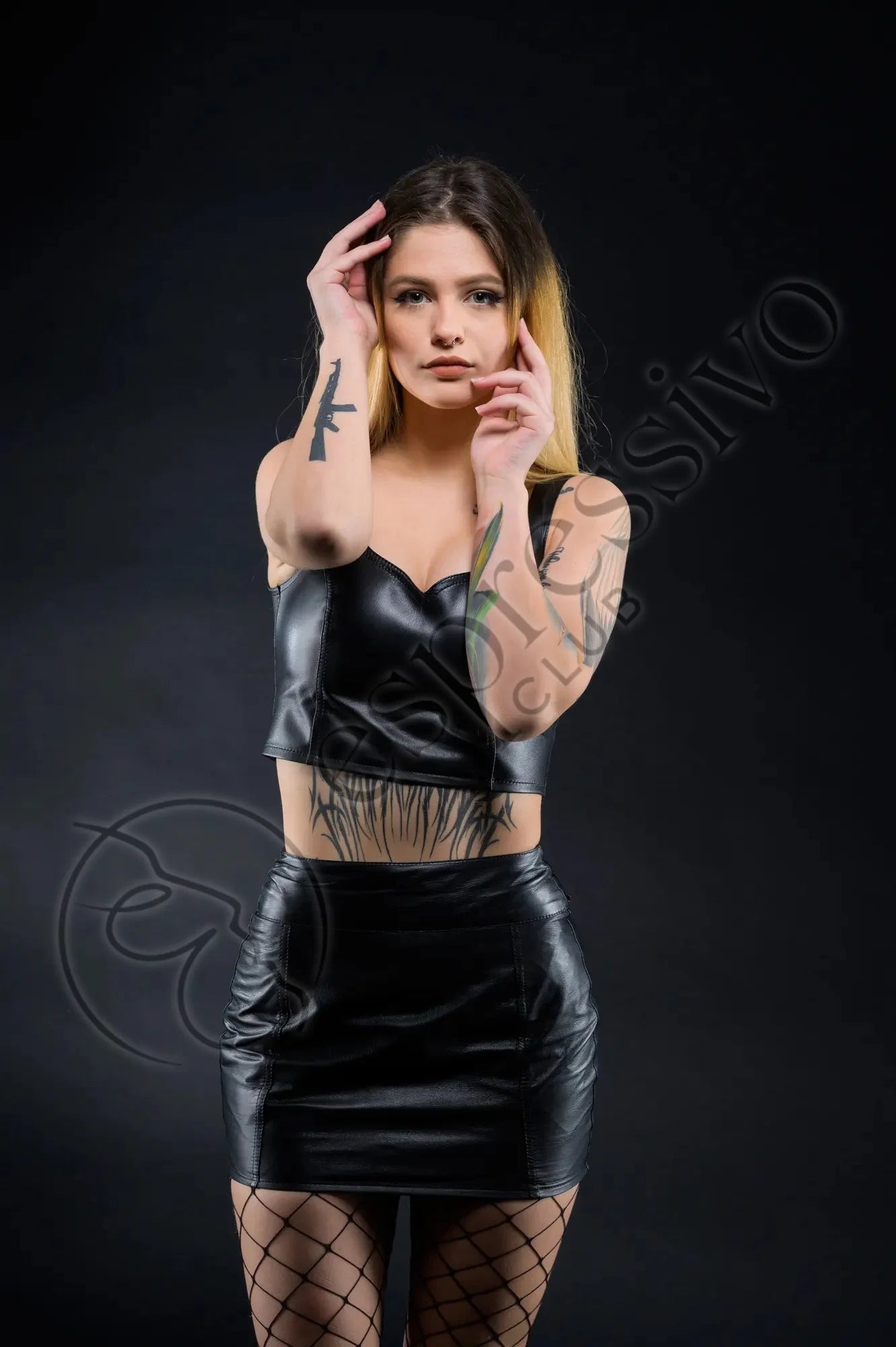 Sexy Real leather mini skirt asymmetrical skirt cut