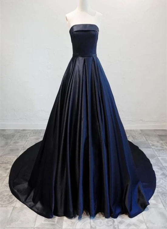 Navy Blue Satin Long Party Dress,  Elegant Dark Blue Formal Dress Evening Dress Tunics Custom made