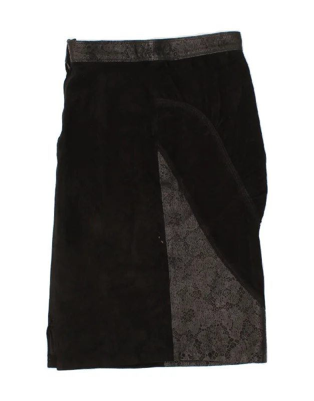 VINTAGE Womens Suede Skirt W28 Medium Black Spotted Leather silk skirt elegant